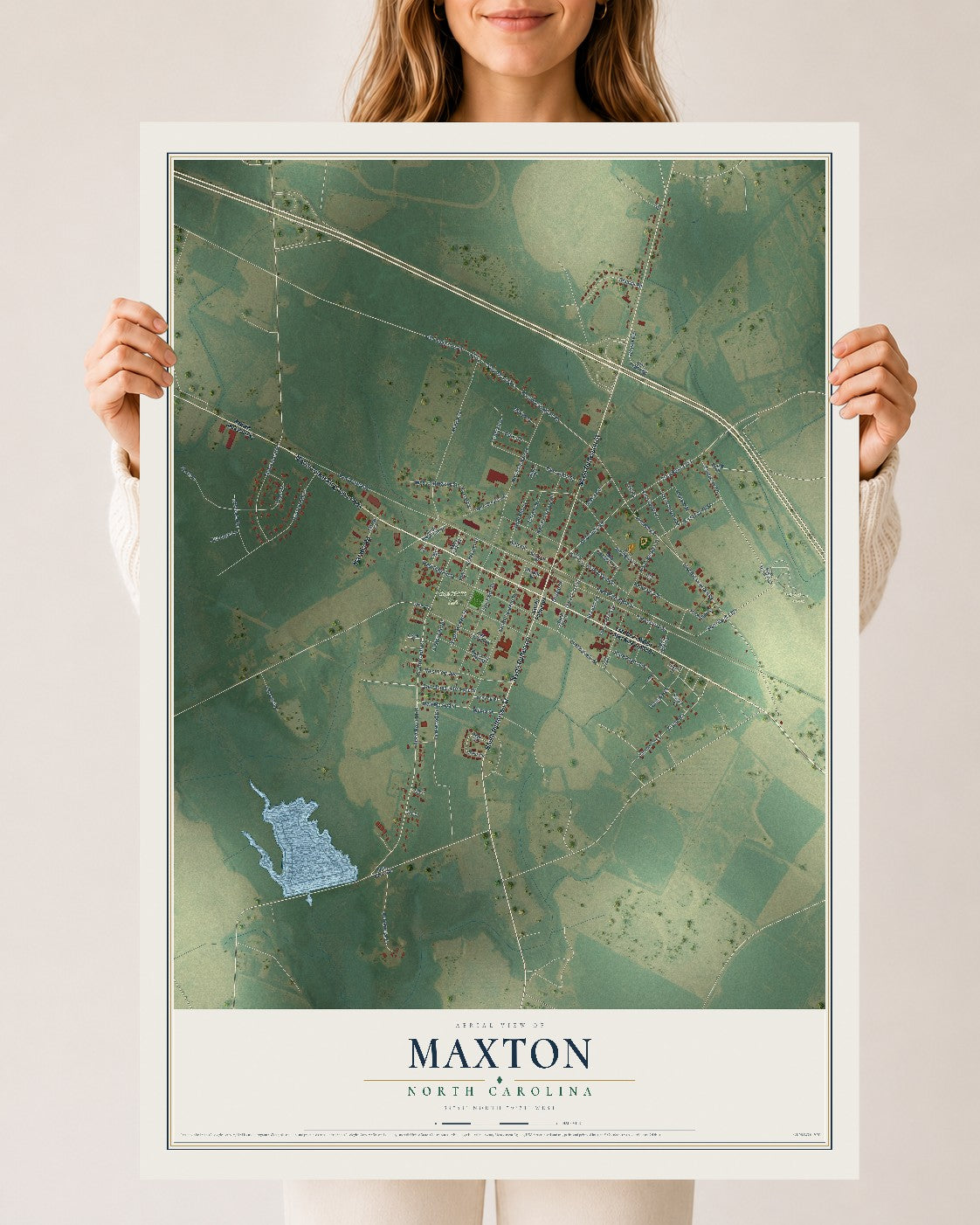 Map of Maxton, North Carolina, 24 x 36 inch unframed archival matte print