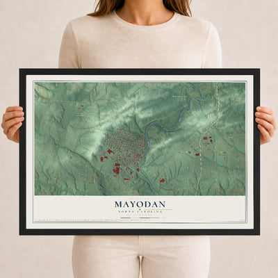 Map of Mayodan, North Carolina, 12 x 18 inch print in a black wood frame