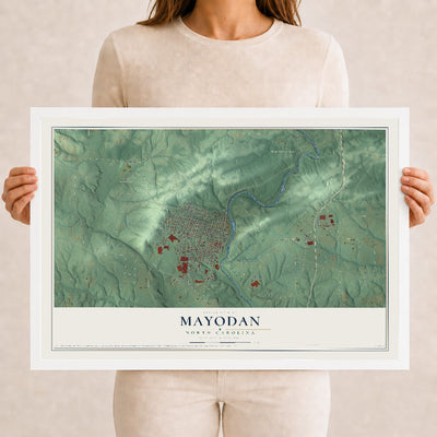 Map of Mayodan, North Carolina, 12 x 18 inch print in a white wood frame
