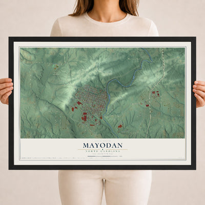 Map of Mayodan, North Carolina, 18 x 24 inch print in a black wood frame