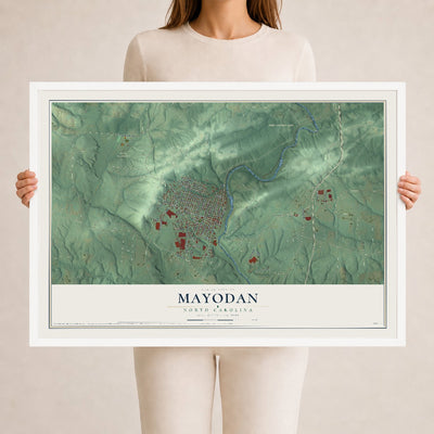 Map of Mayodan, North Carolina, 24 x 36 inch print in a white wood frame