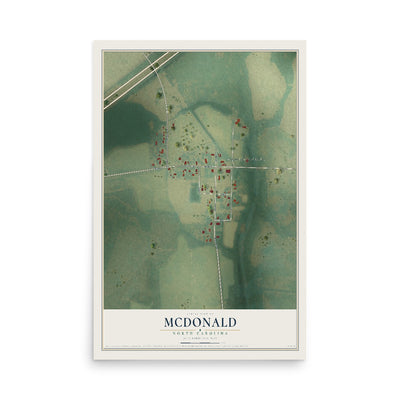 Map of McDonald, North Carolina, 12 x 18 inch unframed archival matte print