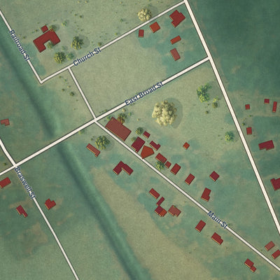 Close-up of the map of McFarlan, North Carolina print showing street and building detail