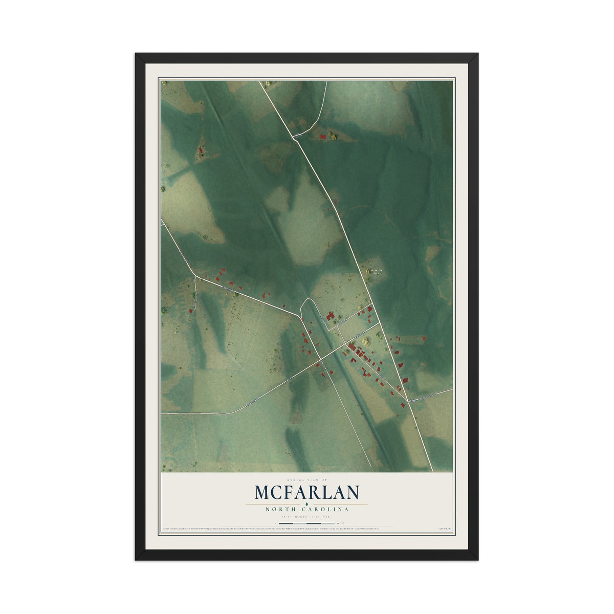 Map of McFarlan, North Carolina, 12 x 18 inch print in a black wood frame