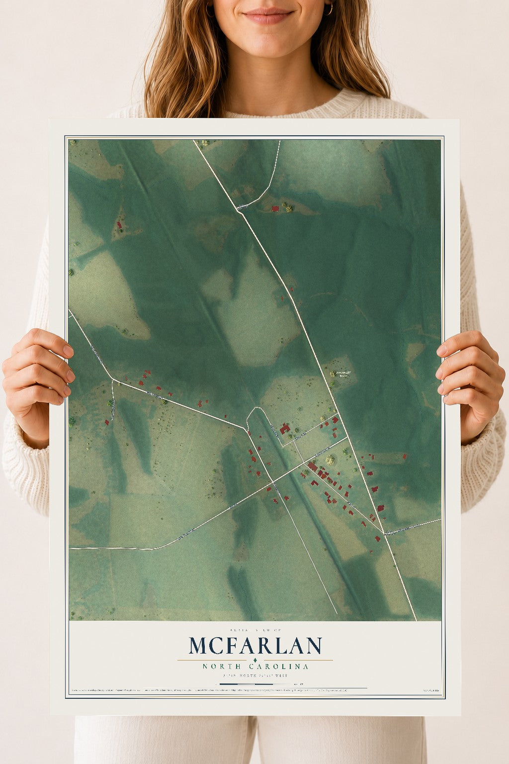 Map of McFarlan, North Carolina, 18 x 24 inch unframed archival matte print