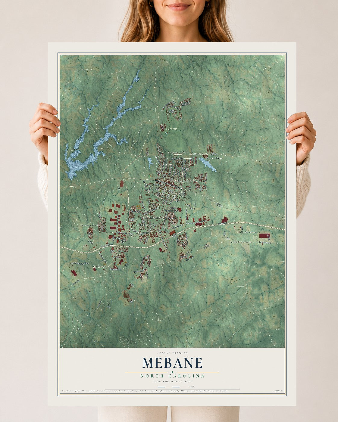 Map of Mebane, North Carolina, 24 x 36 inch unframed archival matte print