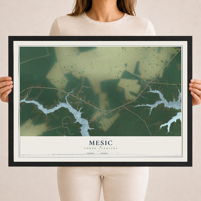 Map of Mesic, North Carolina, 18 x 24 inch print in a black wood frame