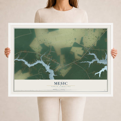 Map of Mesic, North Carolina, 24 x 36 inch print in a white wood frame