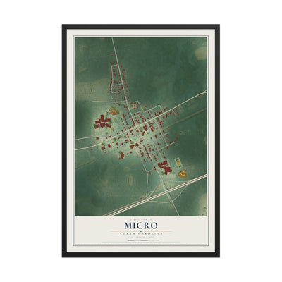 Map of Micro, North Carolina, 12 x 18 inch print in a black wood frame