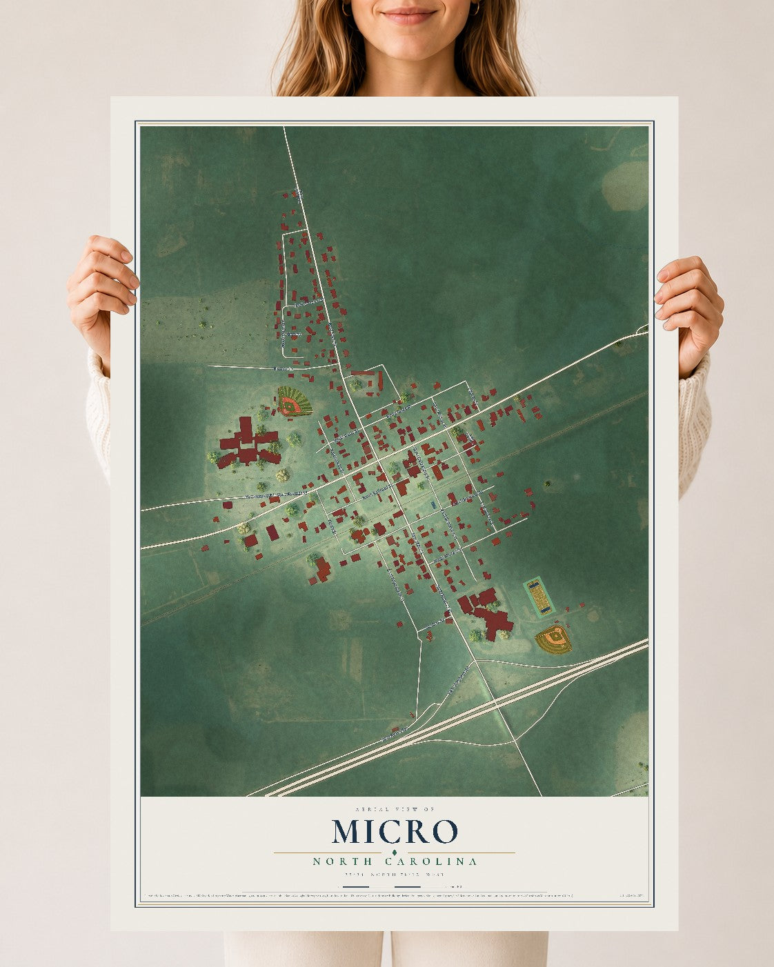 Map of Micro, North Carolina, 24 x 36 inch unframed archival matte print
