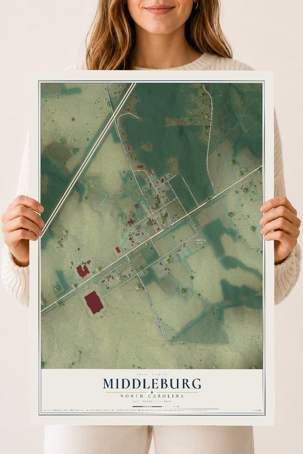 Map of Middleburg, North Carolina, 18 x 24 inch unframed archival matte print