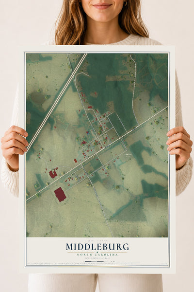 Map of Middleburg, North Carolina, 18 x 24 inch unframed archival matte print
