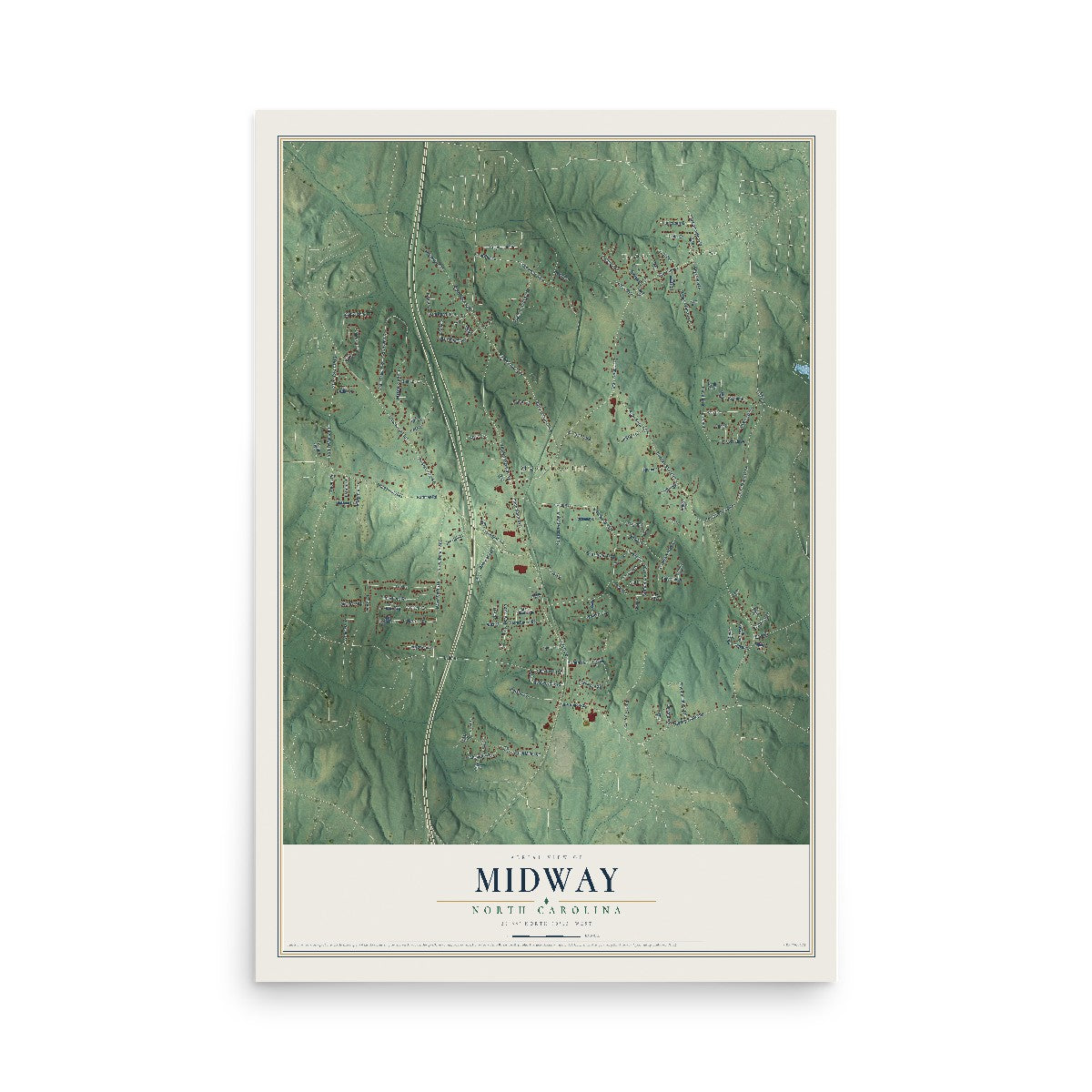 Map of Midway, North Carolina, 12 x 18 inch unframed archival matte print