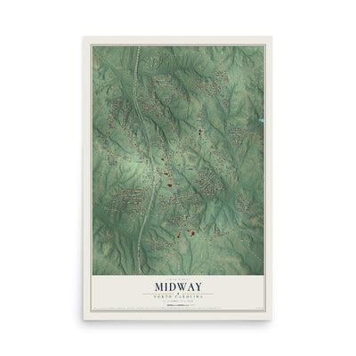 Map of Midway, North Carolina, 12 x 18 inch unframed archival matte print