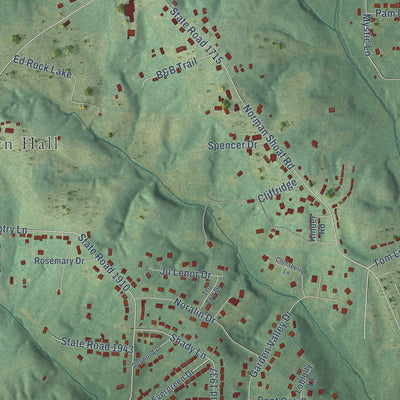 Second close-up of the map of Midway, North Carolina print showing more streets and buildings