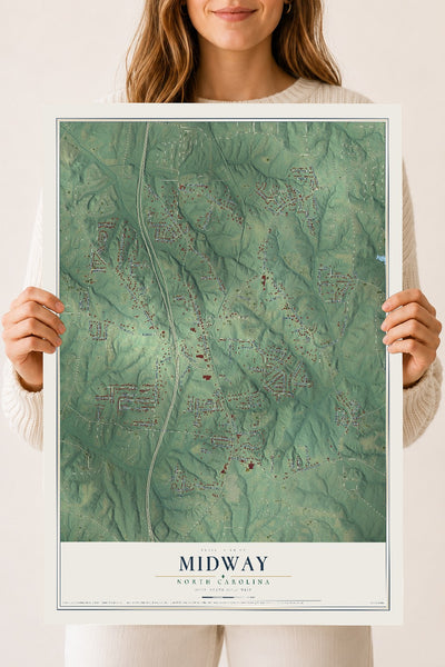 Map of Midway, North Carolina, 18 x 24 inch unframed archival matte print