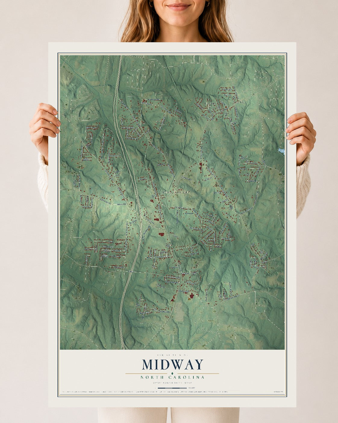 Map of Midway, North Carolina, 24 x 36 inch unframed archival matte print