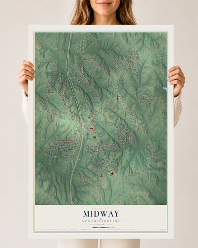 Map of Midway, North Carolina, 24 x 36 inch unframed archival matte print