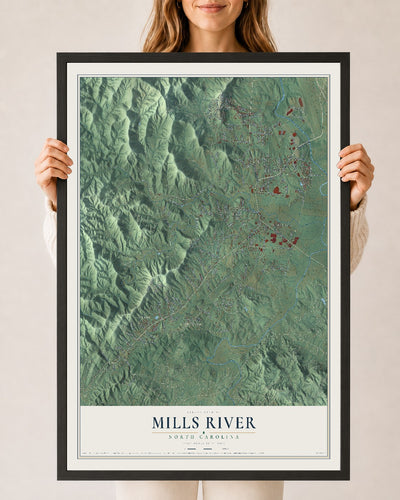 Map of Mills River, North Carolina, 24 x 36 inch print in a black wood frame