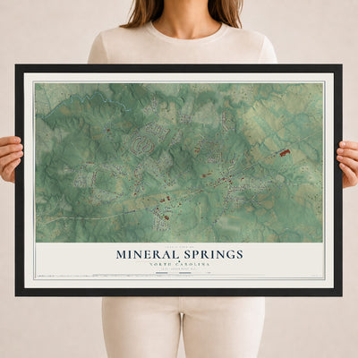 Map of Mineral Springs, North Carolina, 18 x 24 inch print in a black wood frame