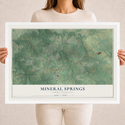 Map of Mineral Springs, North Carolina, 18 x 24 inch print in a white wood frame