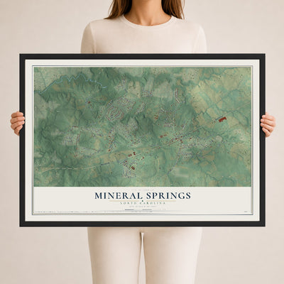 Map of Mineral Springs, North Carolina, 24 x 36 inch print in a black wood frame
