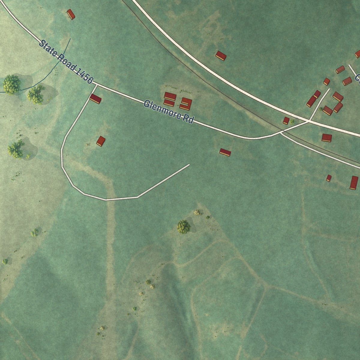 Second close-up of the map of Misenheimer, North Carolina print showing more streets and buildings
