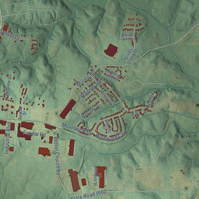 Second close-up of the map of Mocksville, North Carolina print showing more streets and buildings