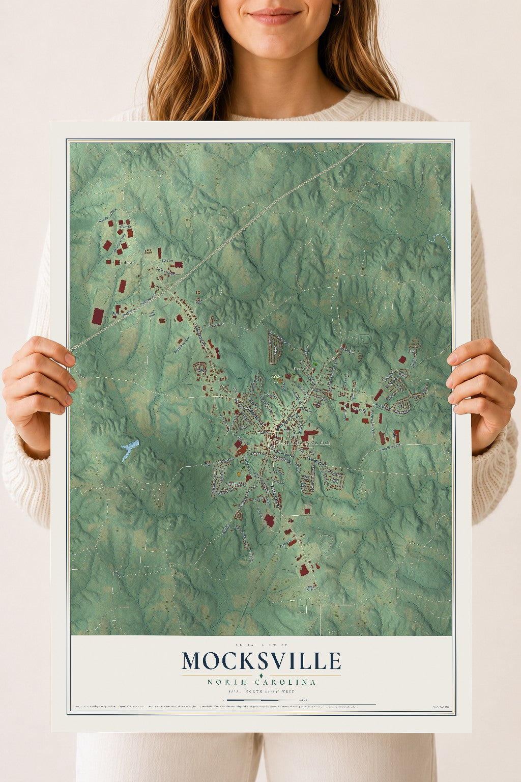 Map of Mocksville, North Carolina, 18 x 24 inch unframed archival matte print