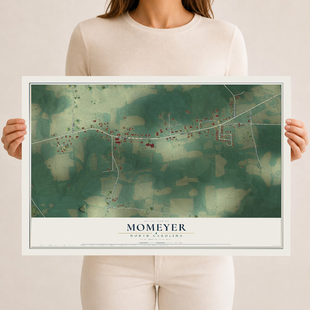 Map of Momeyer, North Carolina, 12 x 18 inch unframed archival matte print