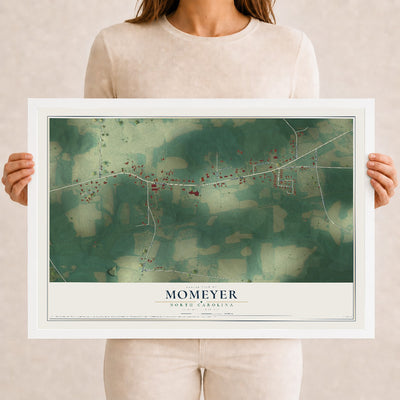 Map of Momeyer, North Carolina, 12 x 18 inch print in a white wood frame