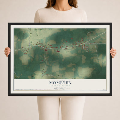 Map of Momeyer, North Carolina, 24 x 36 inch print in a black wood frame
