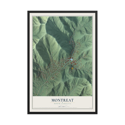 Map of Montreat, North Carolina, 12 x 18 inch print in a black wood frame