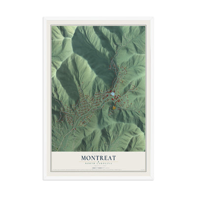 Map of Montreat, North Carolina, 12 x 18 inch print in a white wood frame