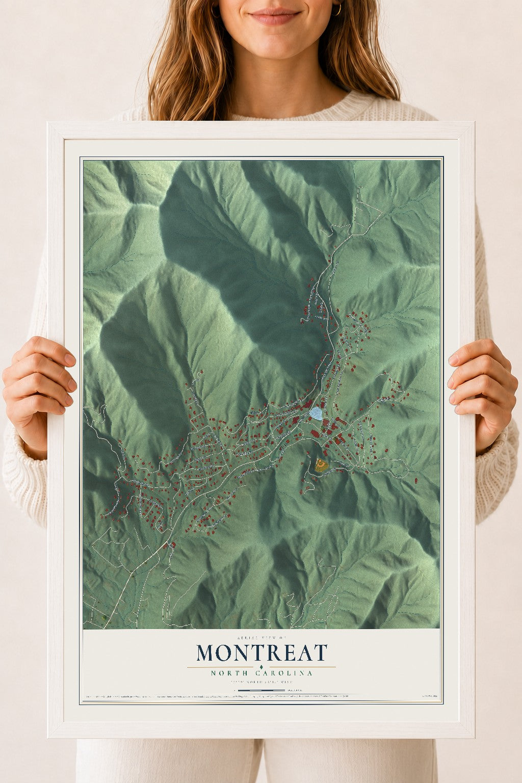 Map of Montreat, North Carolina, 18 x 24 inch print in a white wood frame