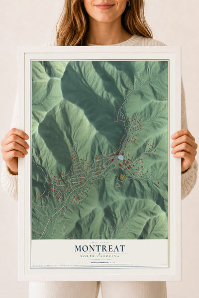 Map of Montreat, North Carolina, 18 x 24 inch print in a white wood frame