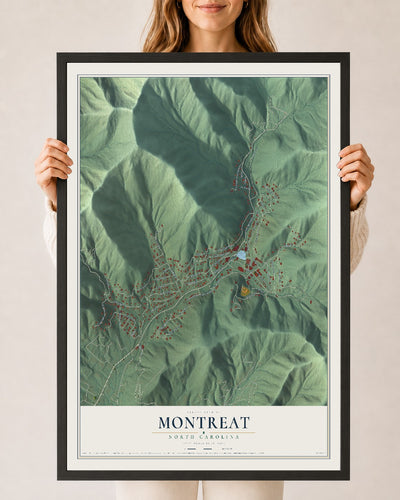 Map of Montreat, North Carolina, 24 x 36 inch print in a black wood frame