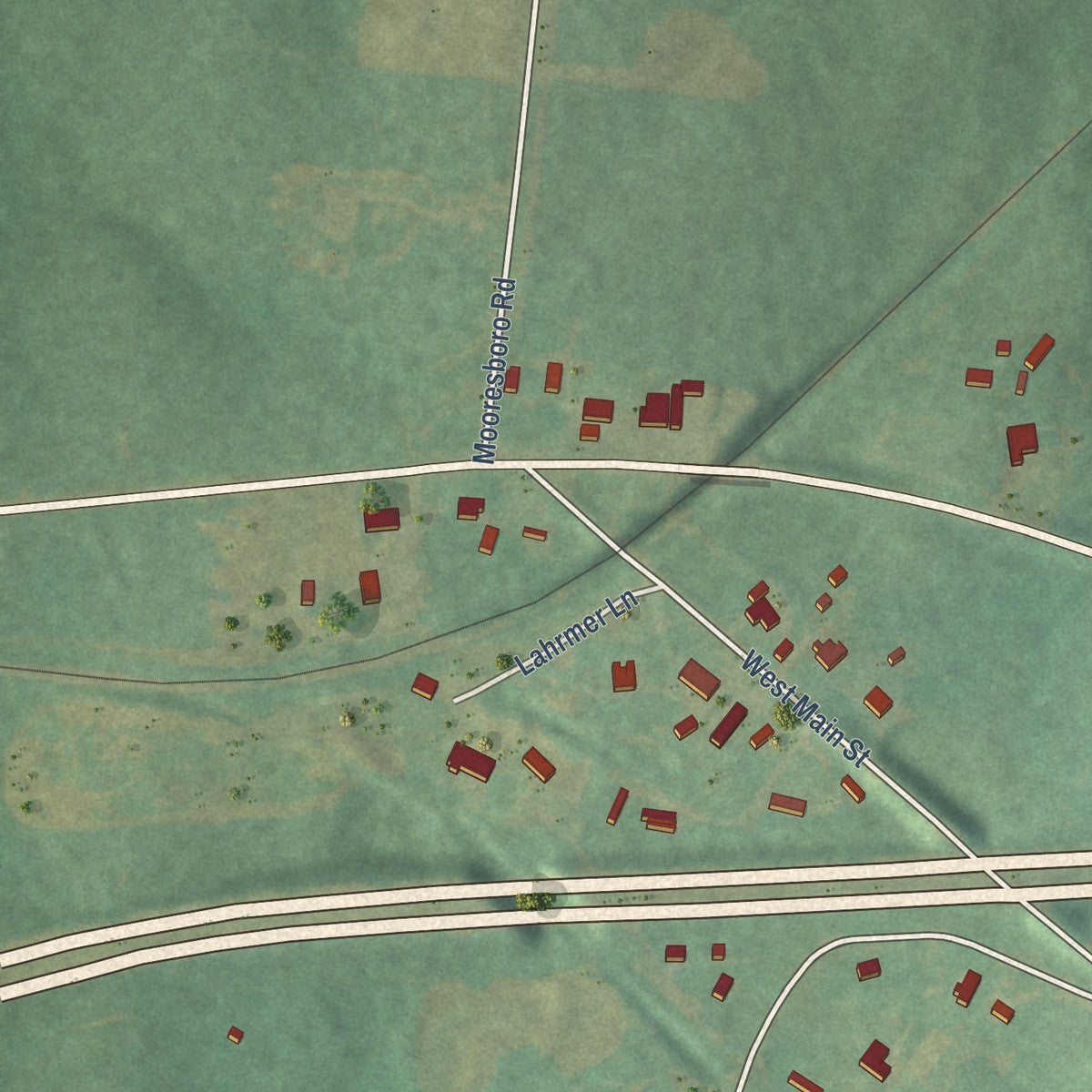 Second close-up of the map of Mooresboro, North Carolina print showing more streets and buildings