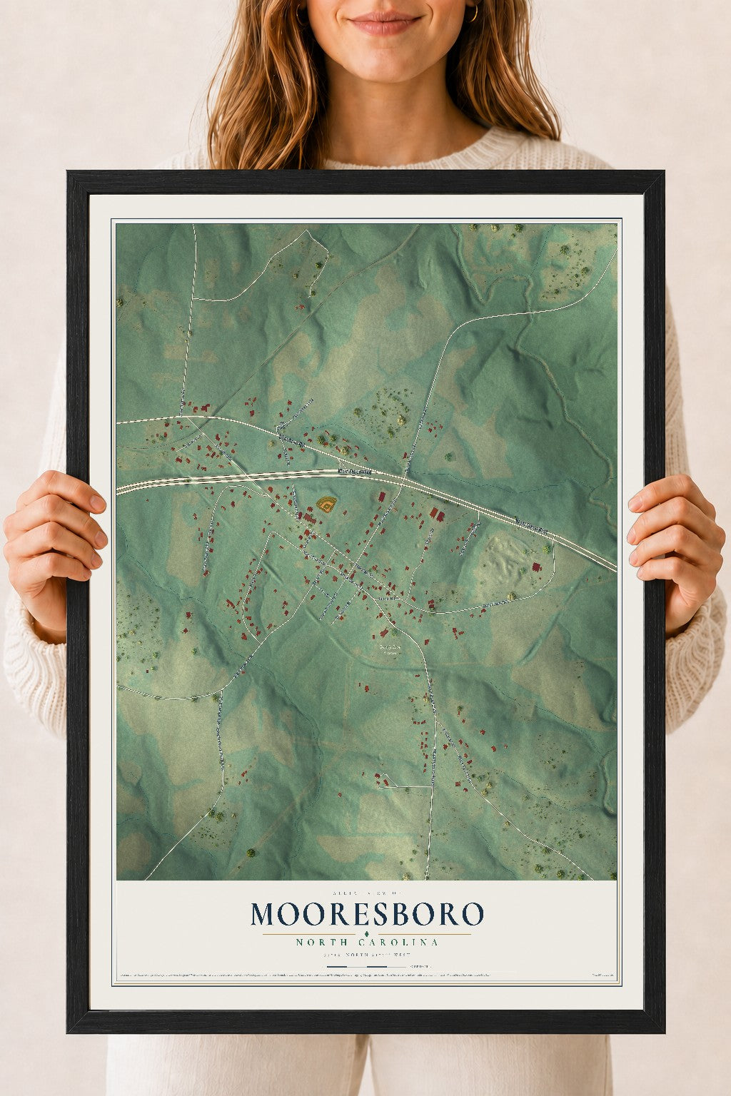 Map of Mooresboro, North Carolina, 18 x 24 inch print in a black wood frame