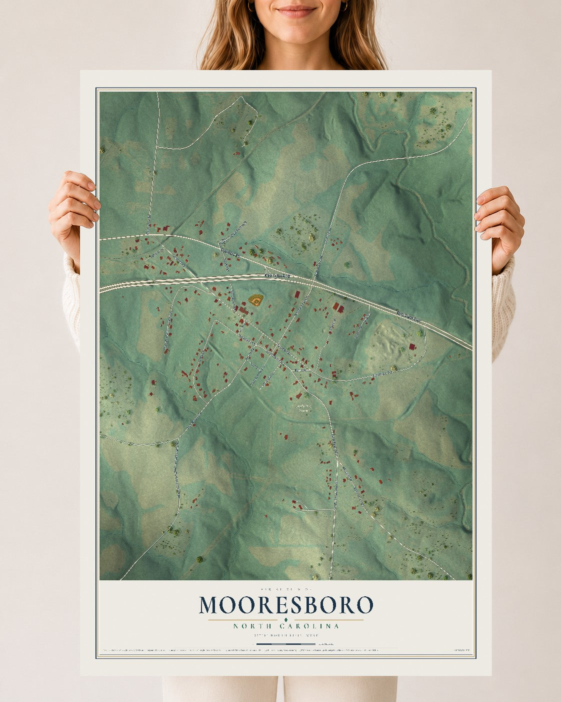 Map of Mooresboro, North Carolina, 24 x 36 inch unframed archival matte print