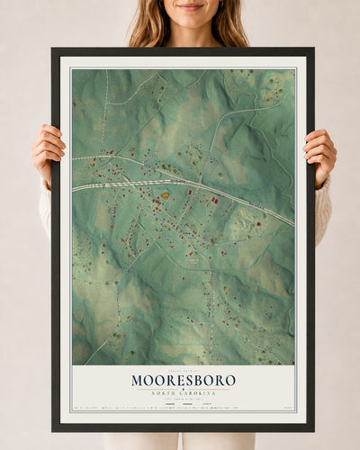 Map of Mooresboro, North Carolina, 24 x 36 inch print in a black wood frame