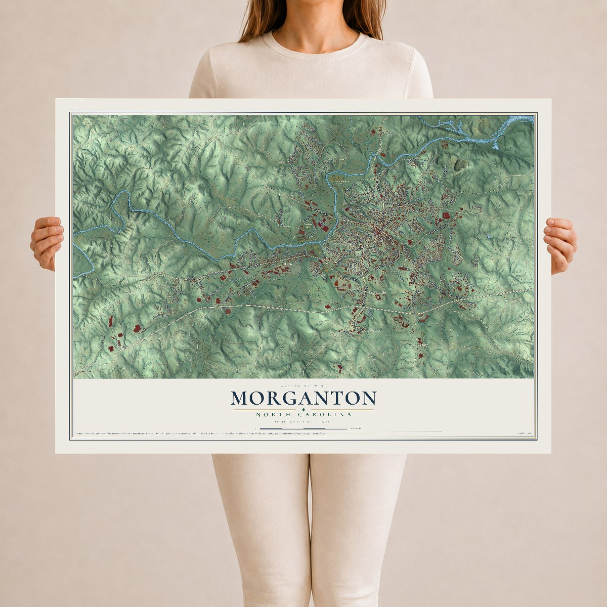 Map of Morganton, North Carolina, 24 x 36 inch unframed archival matte print