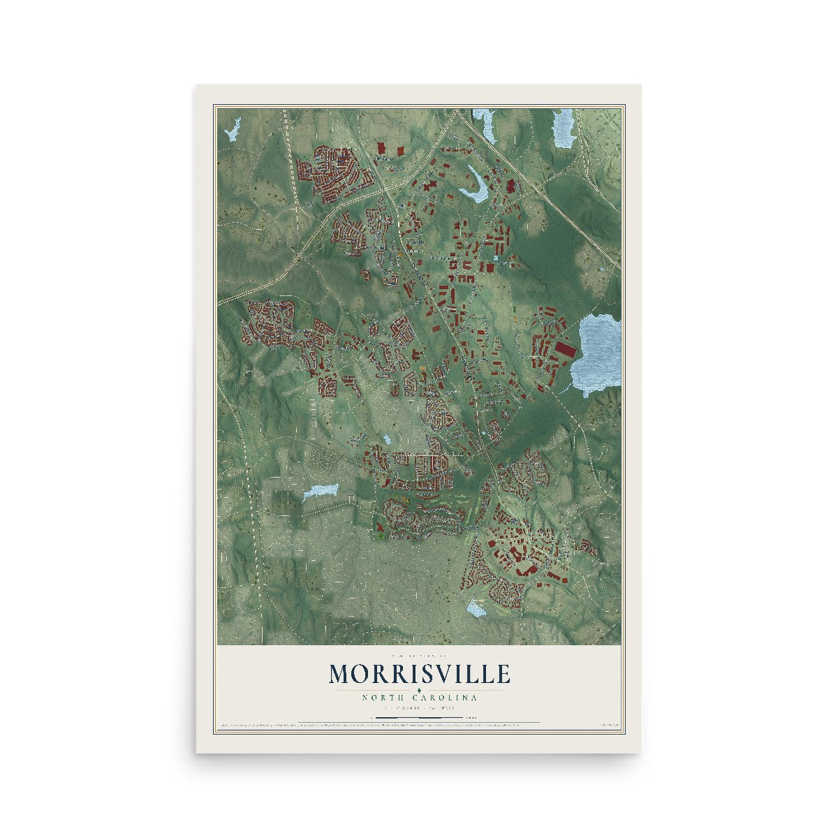Map of Morrisville, North Carolina, 12 x 18 inch unframed archival matte print