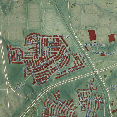 Close-up of the map of Morrisville, North Carolina print showing street and building detail