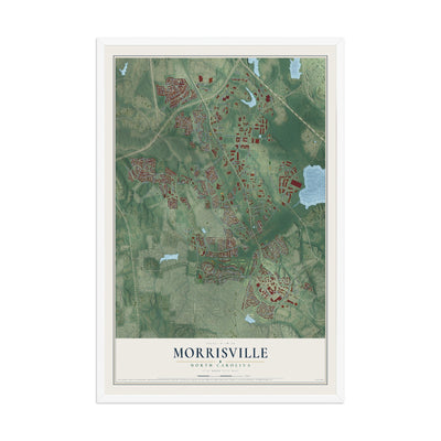 Map of Morrisville, North Carolina, 12 x 18 inch print in a white wood frame