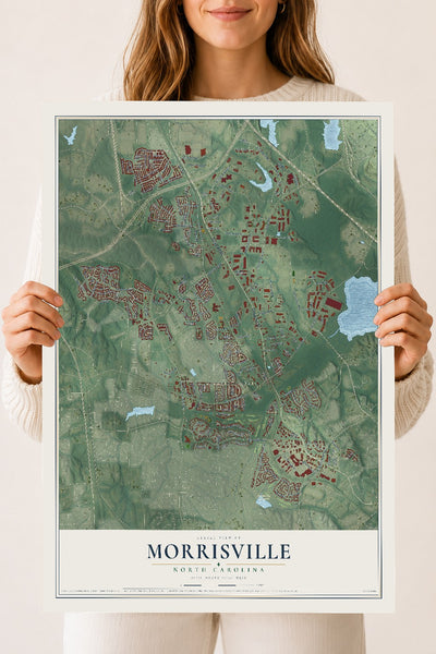 Map of Morrisville, North Carolina, 18 x 24 inch unframed archival matte print