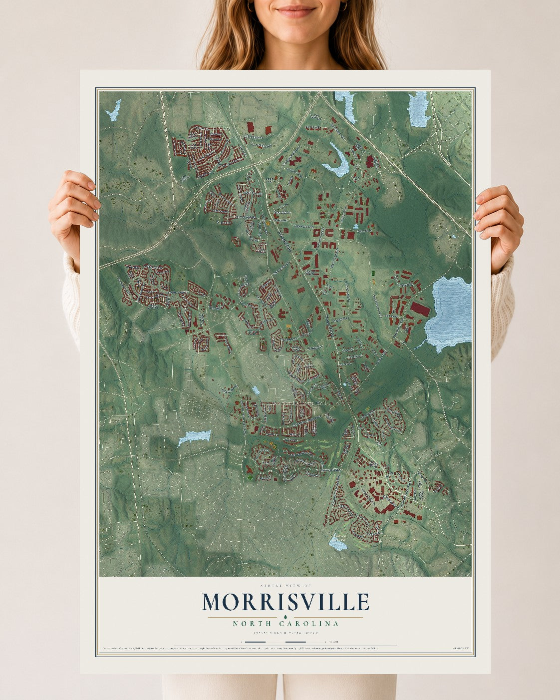Map of Morrisville, North Carolina, 24 x 36 inch unframed archival matte print