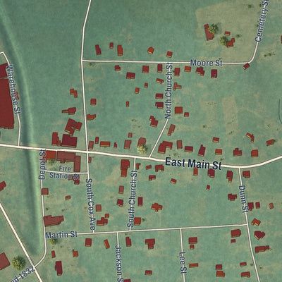 Close-up of the map of Morven, North Carolina print showing street and building detail