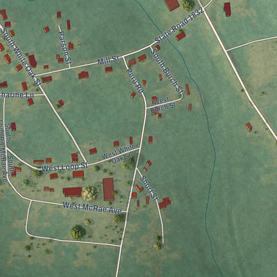 Second close-up of the map of Morven, North Carolina print showing more streets and buildings