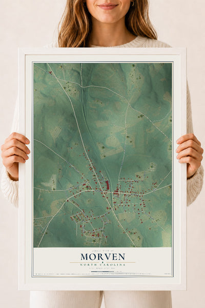 Map of Morven, North Carolina, 18 x 24 inch print in a white wood frame